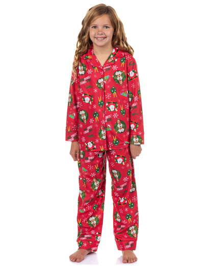 Elf Pajamas Kids I Know Him Coat Front 2-Piece Flannel Lounge Sleep Set