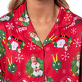 Elf The Movie Women's Santa's Coming! Christmas Tossed Sleep Collared Button Down Long-Sleeve Pajama Set