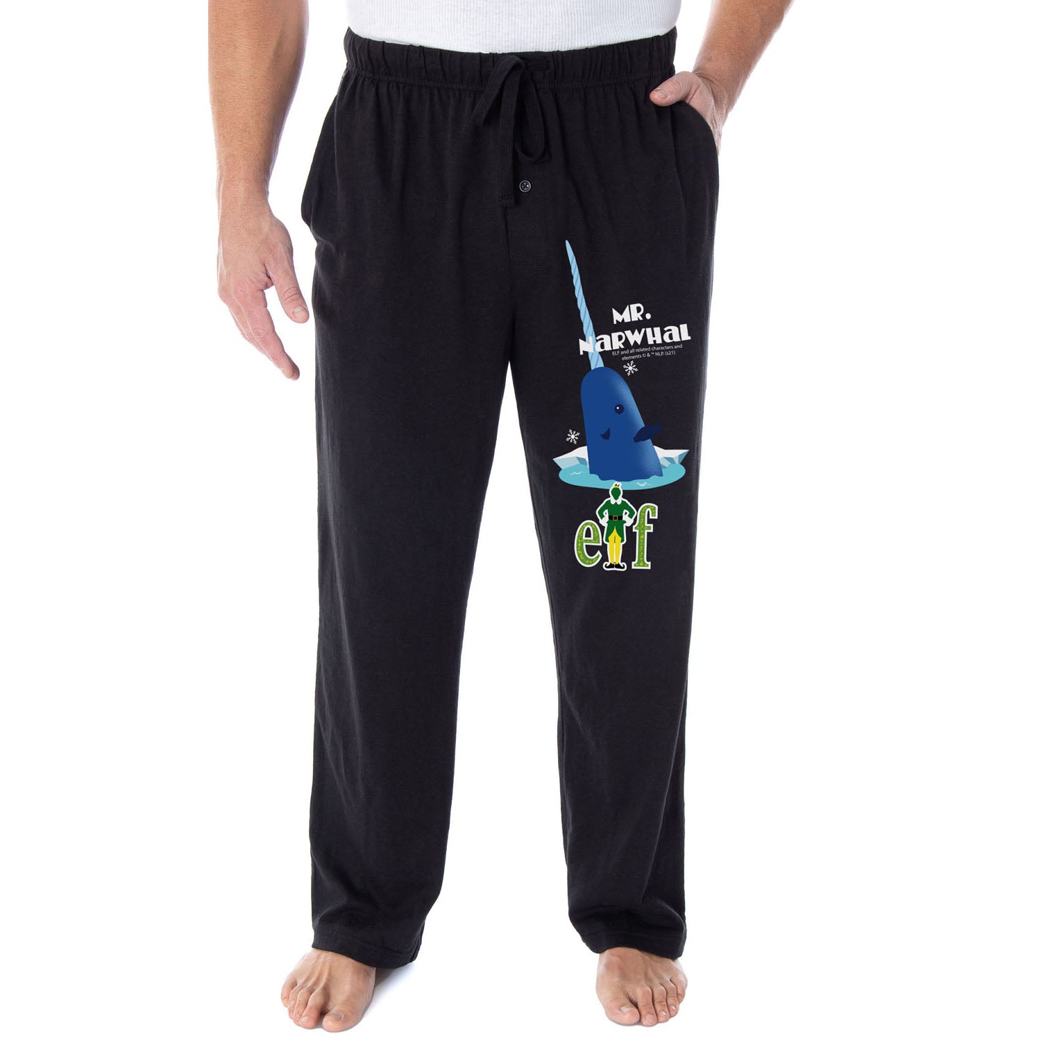 Elf The Movie Men's Mr. Narwhal And Buddy The Elf Logo Loungewear Sleep Bottoms Pajama Pants