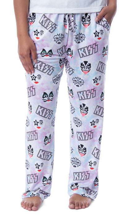 KISS Womens' All Over Band Logo and Faces Pastel Tie Dye Pajama Sleep Pants