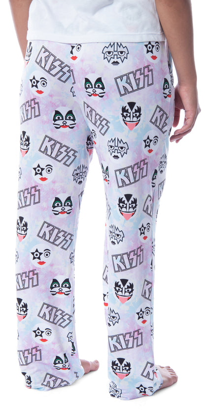 KISS Womens' All Over Band Logo and Faces Pastel Tie Dye Pajama Sleep Pants