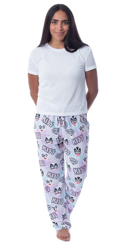 KISS Womens' All Over Band Logo and Faces Pastel Tie Dye Pajama Sleep Pants
