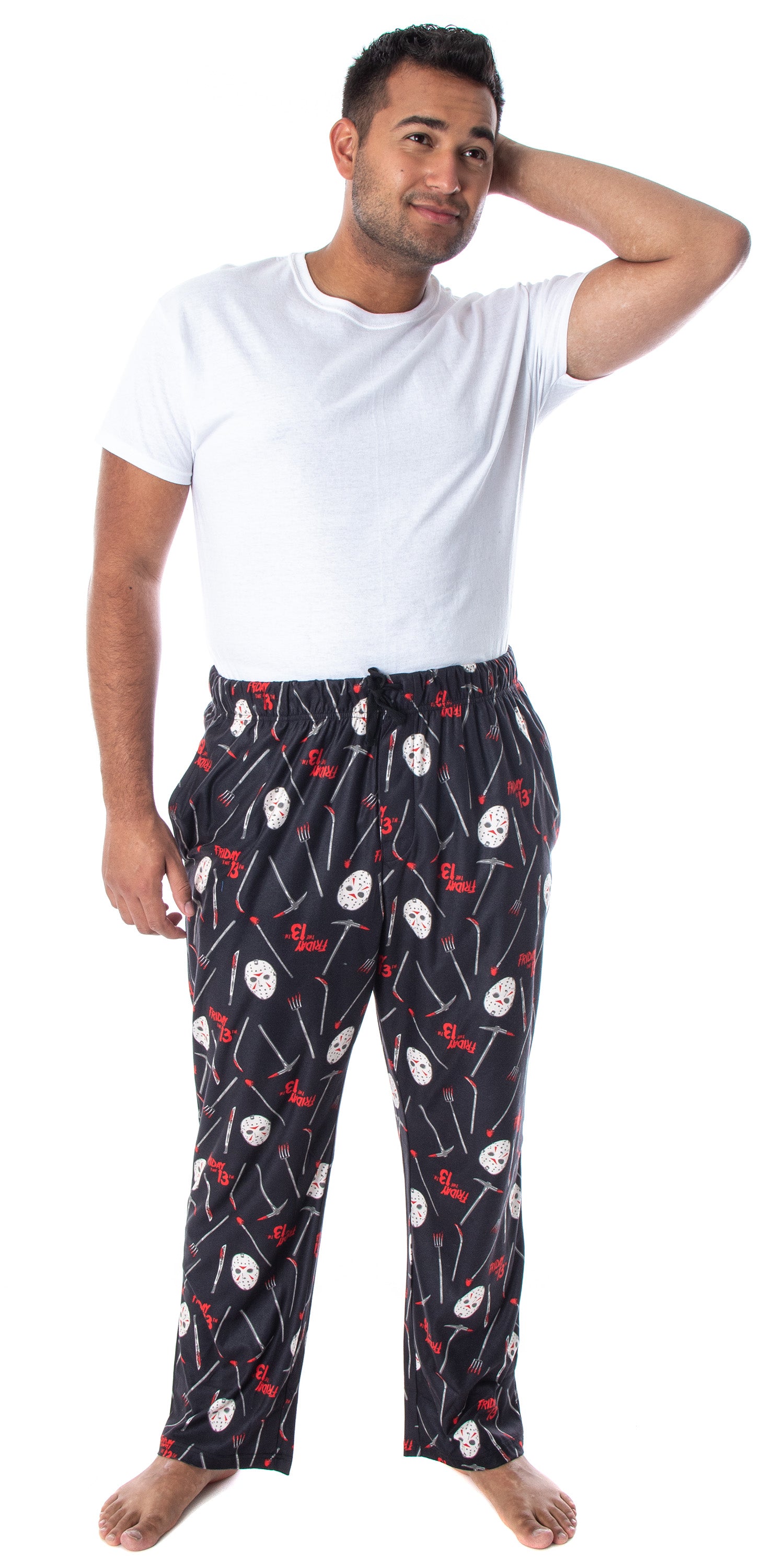 Friday The 13th Men's Jason Hockey Mask Allover Pattern Sleep Pajama Pants (3XL)