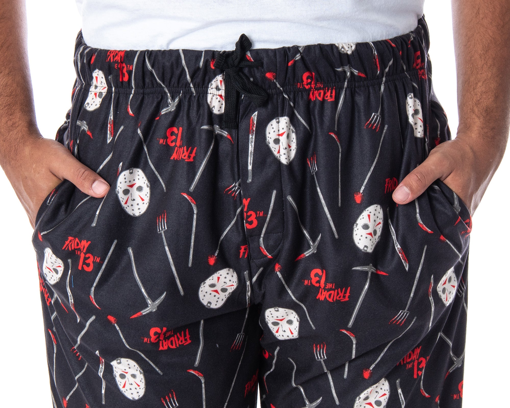 Friday The 13th Men's Jason Hockey Mask Allover Pattern Sleep Pajama Pants (LG)