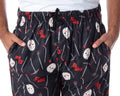 Friday The 13th Men's Jason Hockey Mask Allover Pattern Lounge Sleep Pajama Pants