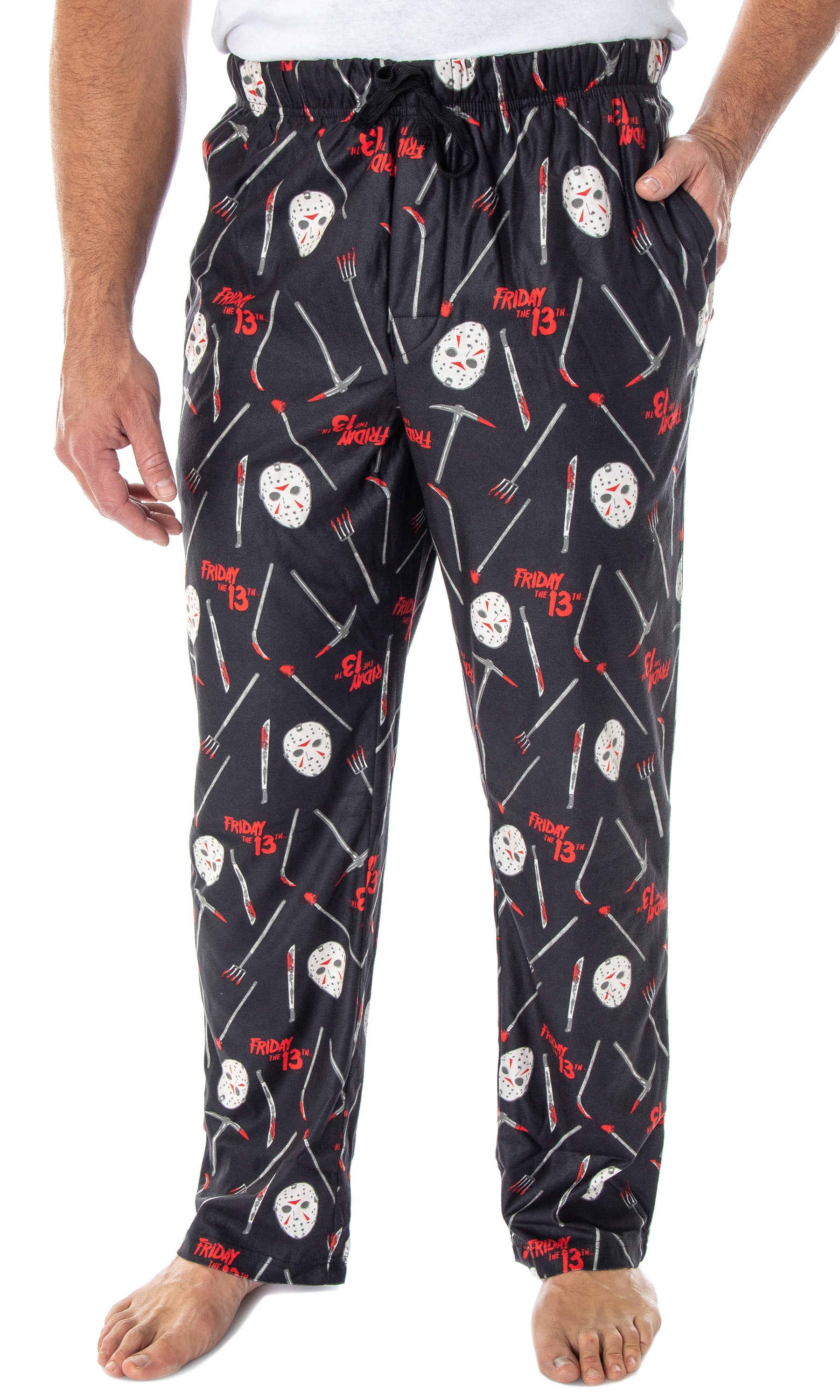 Friday The 13th Men's Jason Hockey Mask Allover Pattern Sleep Pajama Pants (LG)