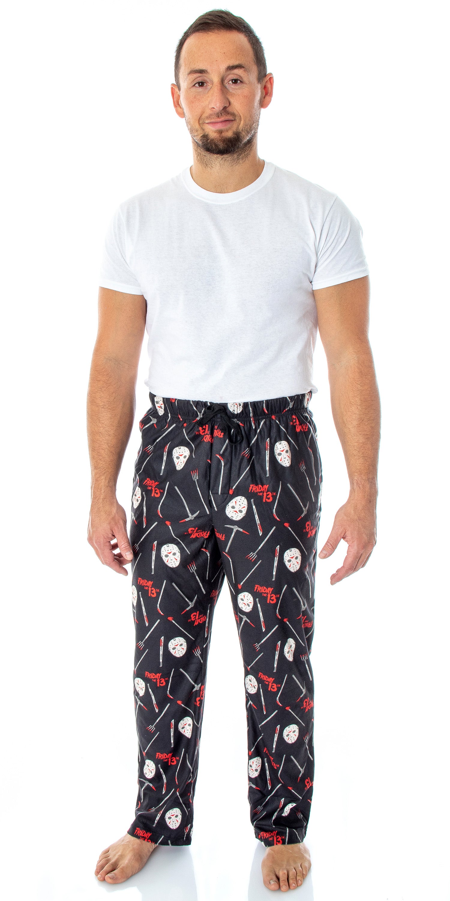 Friday The 13th Men's Jason Hockey Mask Allover Pattern Sleep Pajama Pants