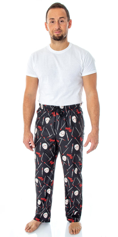 Friday The 13th Men's Jason Hockey Mask Allover Pattern Sleep Pajama Pants