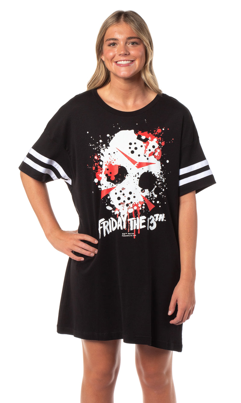 Friday The 13th Women's Jason Mask Nightgown Pajama Shirt Dress For Adults