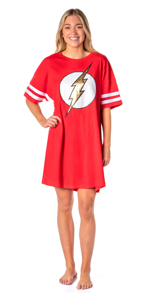 DC Comics Womens' The Flash Classic Symbol Nightgown Pajama Shirt Dress