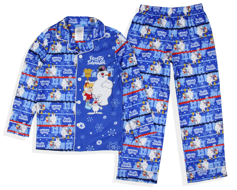 Frosty the Snowman Boy's Christmas Sleep Collared Button Down Long-Sleeve Pajama Set