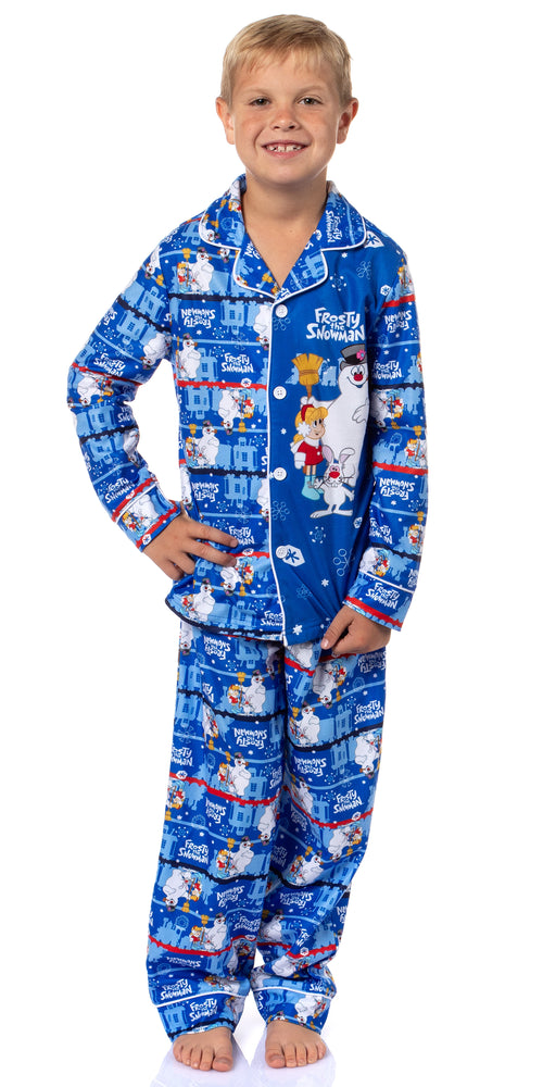 Frosty the Snowman Boy's Christmas Sleep Collared Button Down Long-Sleeve Pajama Set