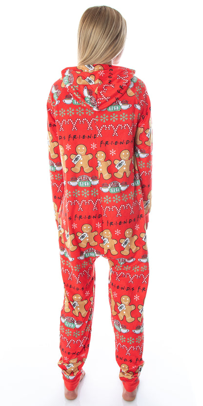 Friends TV Show Womens' Central Perk Ugly Christmas Sweater Hooded Pajama Union Suit