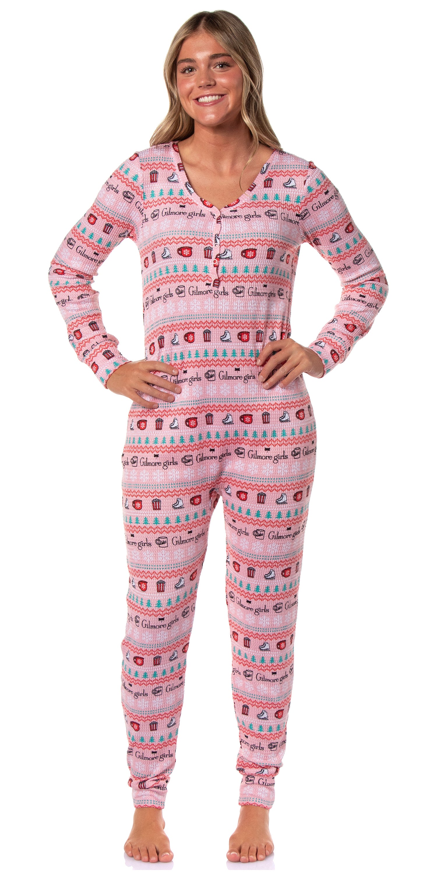 Gilmore Girls Women's Christmas Waffle Union Suit One Piece Sleep Pajamas
