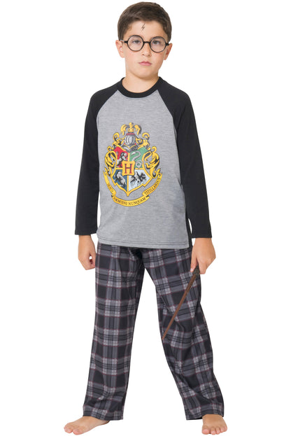 Intimo Big Boys Harry Potter Hogwarts School Crest Raglan Pajama Set