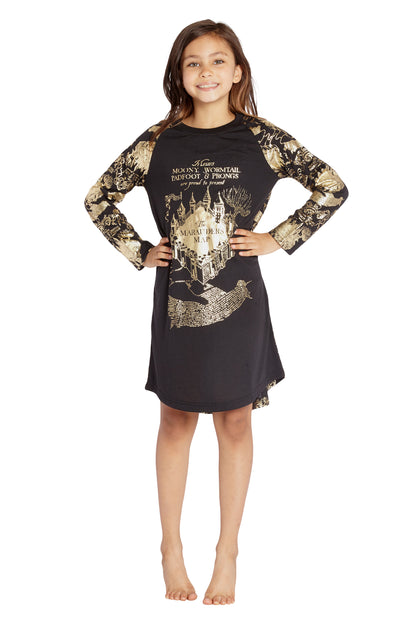 Intimo Big Girls' Harry Potter Marauders Map Raglan Nightgown