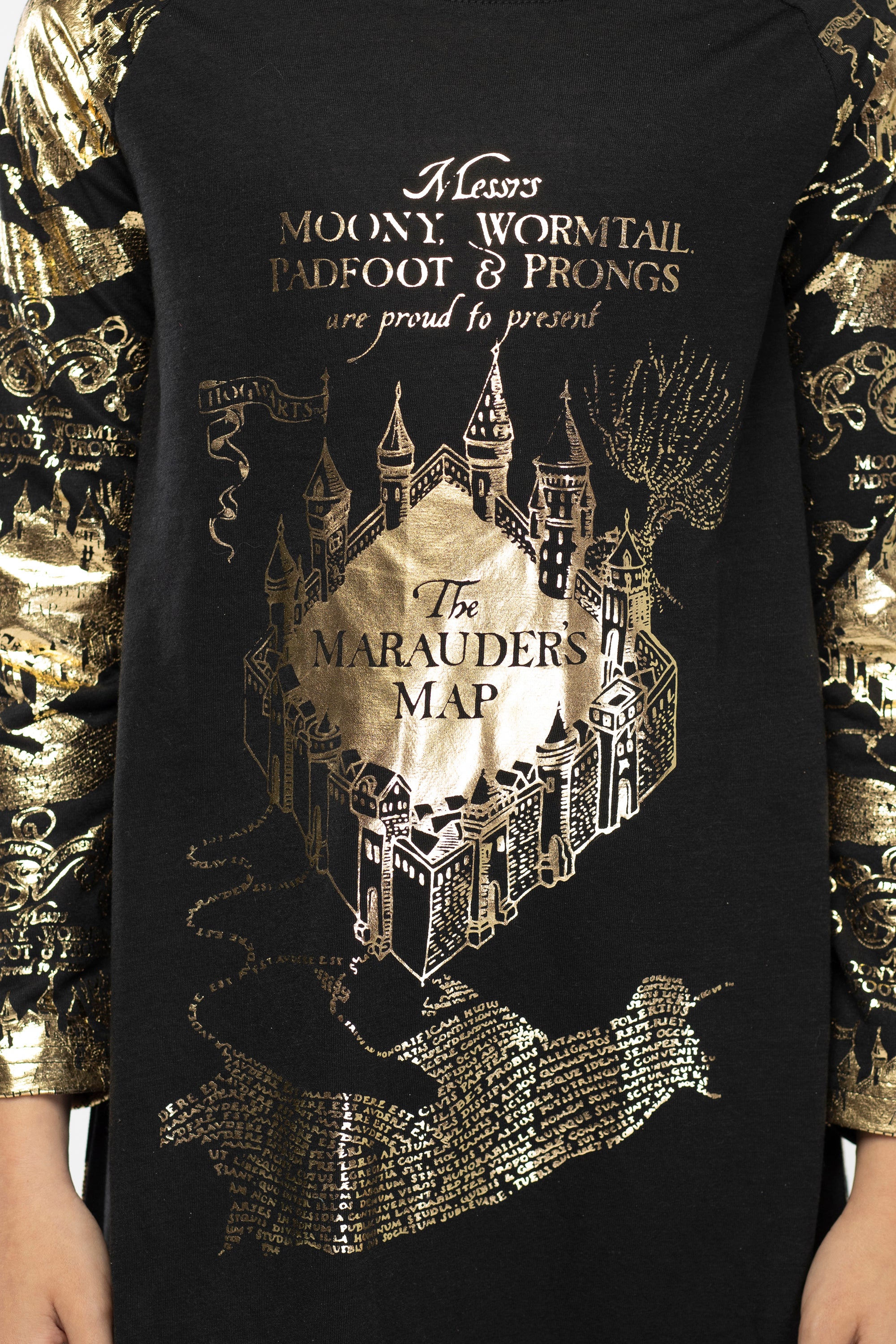 Women's Harry Potter Junior's Marauders Map Raglan Nightgown Pajama Shirt