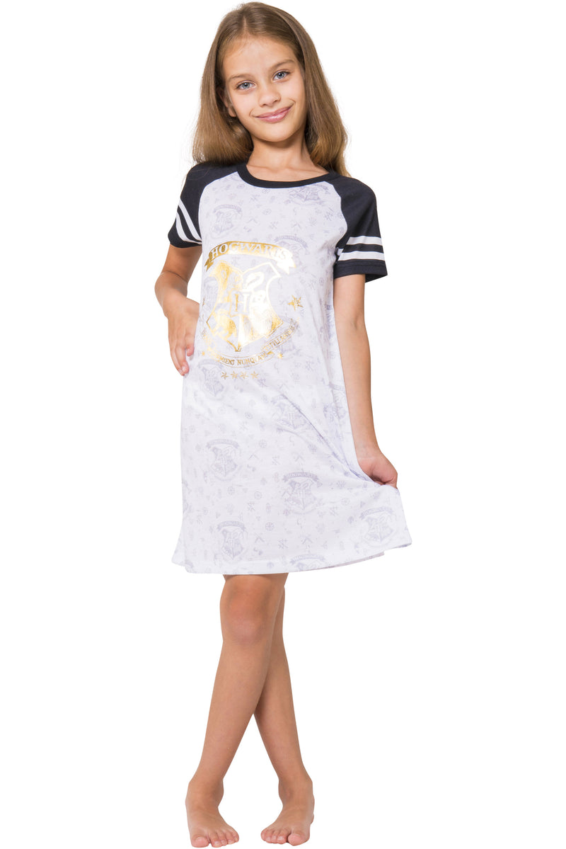 Harry Potter Pajama Hogwarts Gold Crest Short Sleeve Raglan Nightgown