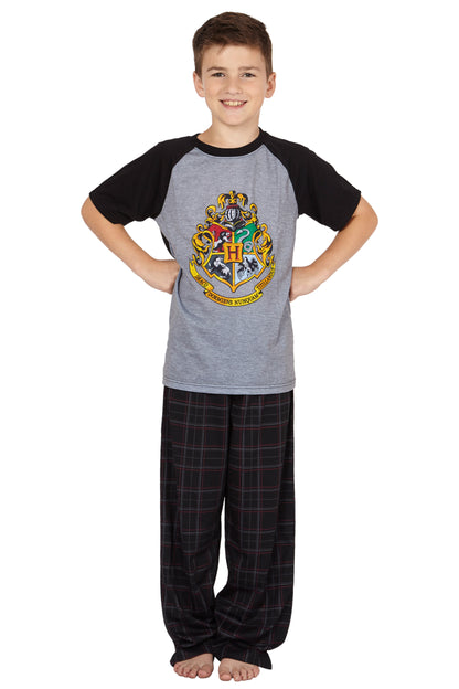HARRY POTTER Hogwarts Crest Raglan Plaid Pant Pajama 2pc Set
