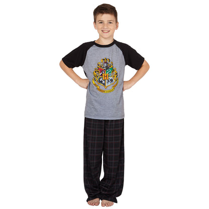 HARRY POTTER Hogwarts Crest Raglan Plaid Pant Pajama 2pc Set