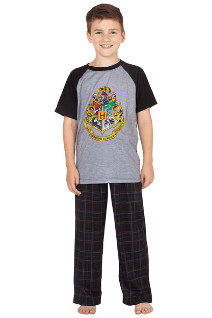 HARRY POTTER Hogwarts Crest Raglan Plaid Pant Pajama 2pc Set
