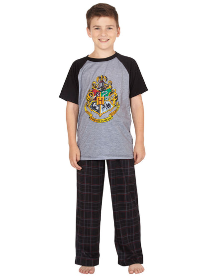 HARRY POTTER Hogwarts Crest Raglan Plaid Pant Pajama 2pc Set