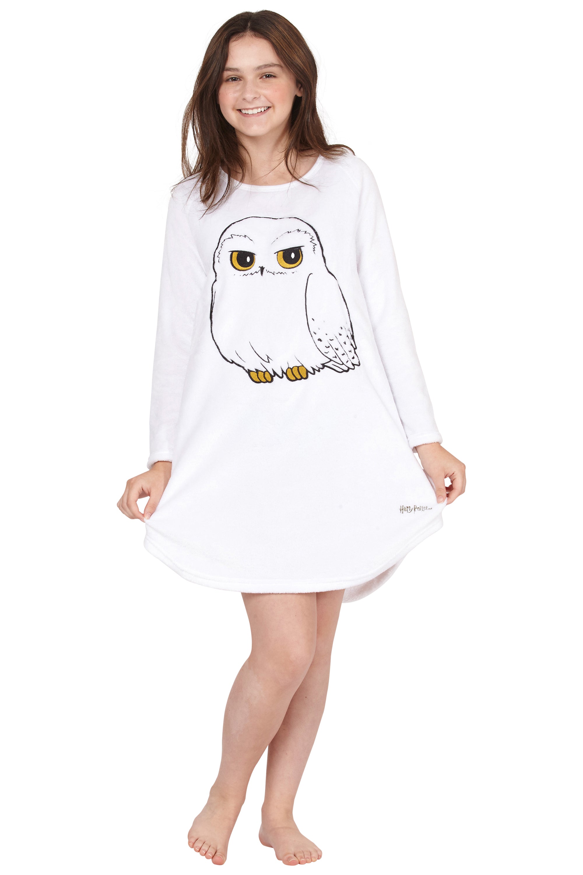 Harry Potter Pajama Girls' Hedwig Owl Micro Raschel Fleece Hi-Lo Nightgown
