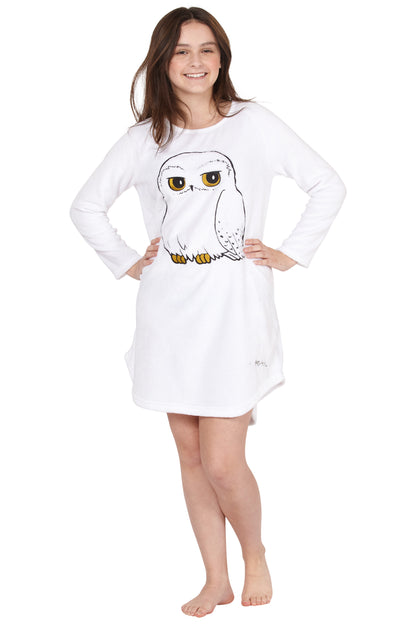 Harry Potter Pajama Girls' Hedwig Owl Micro Raschel Fleece Hi-Lo Nightgown