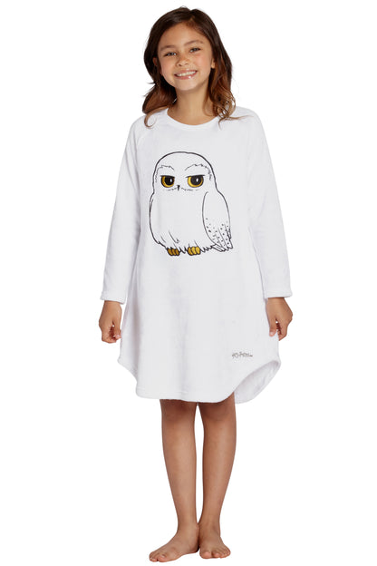 Harry Potter Pajama Girls' Hedwig Owl Micro Raschel Fleece Hi-Lo Nightgown
