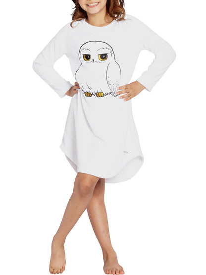 Harry Potter Pajama Girls' Hedwig Owl Micro Raschel Fleece Hi-Lo Nightgown