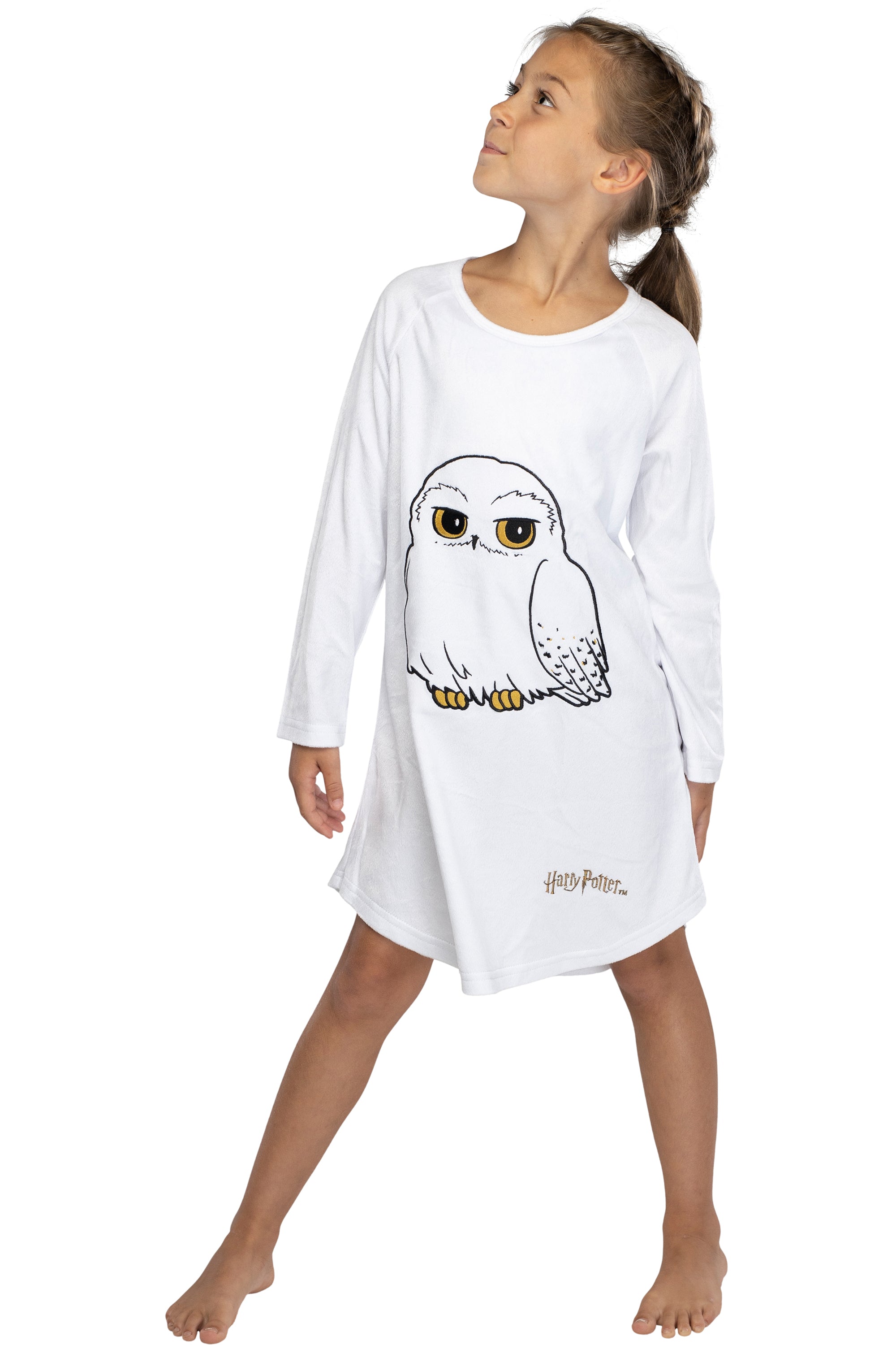 Harry Potter Pajama Girls' Hedwig Owl Micro Raschel Fleece Hi-Lo Nightgown