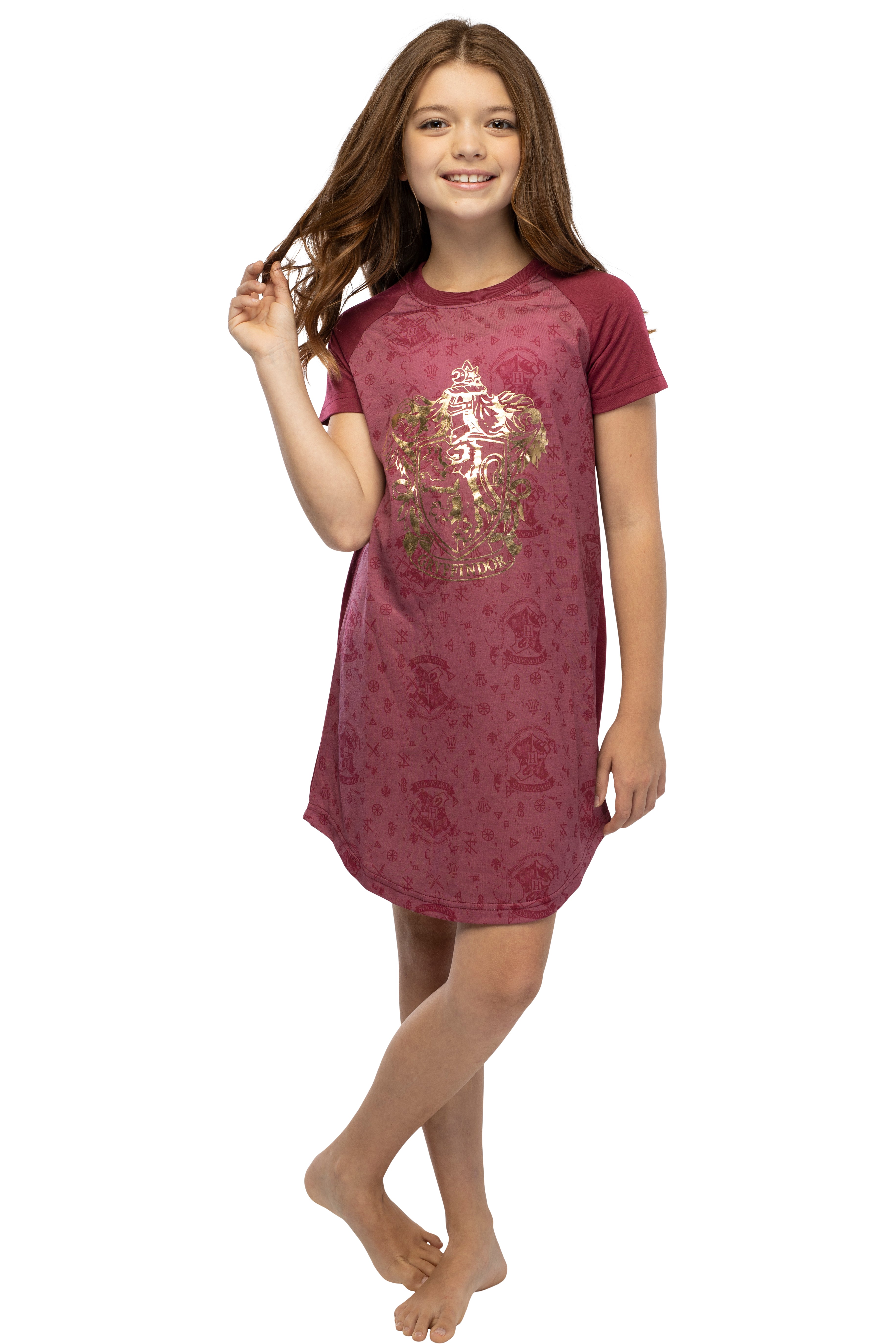 Harry Potter Girls Foil Print Hogwarts Raglan Nightgown