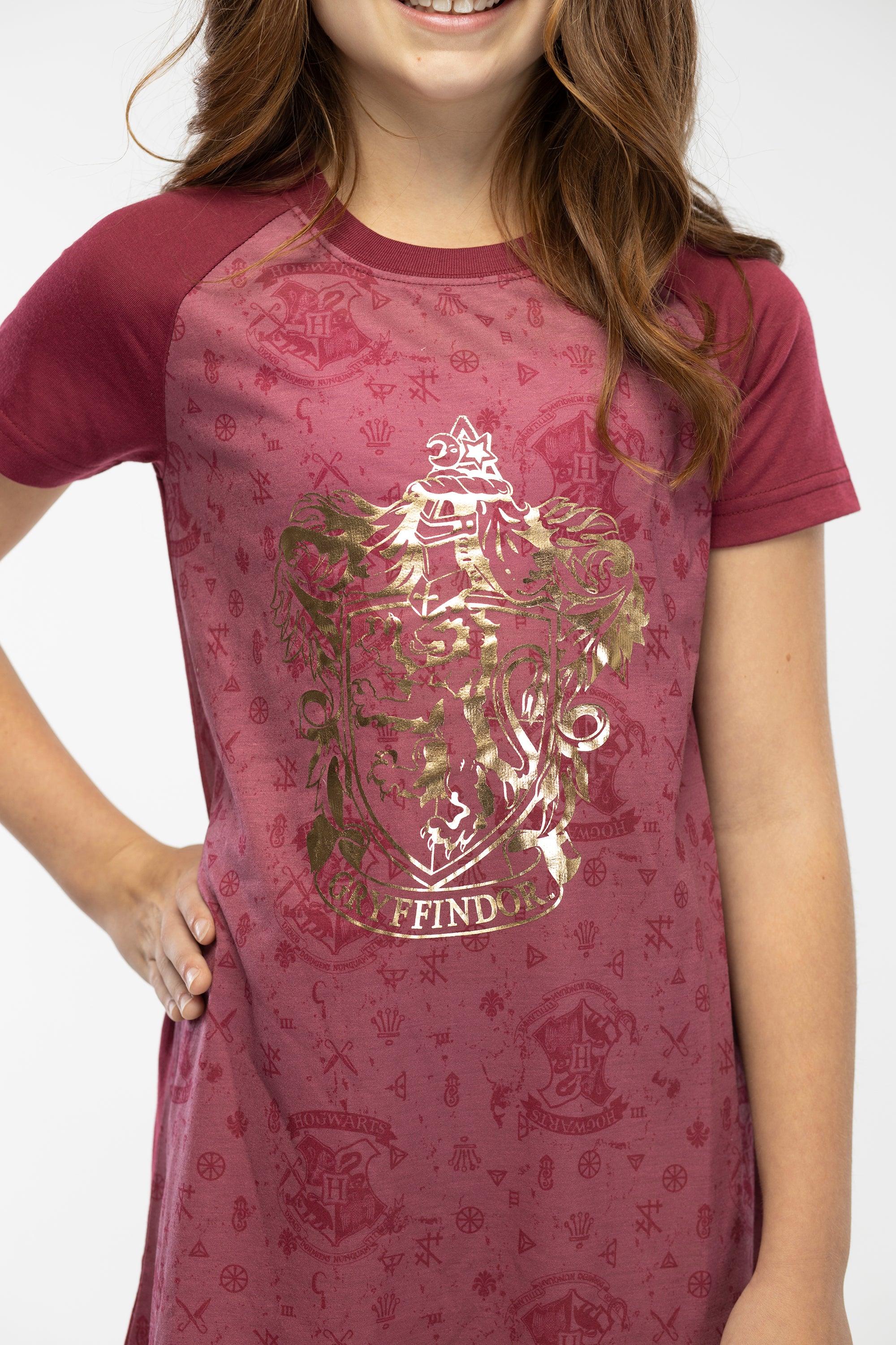 Harry Potter Girls Foil Print Hogwarts Raglan Nightgown