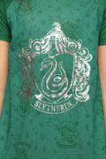 Harry Potter Women's Junior's Foil Print Hogwarts Houses Raglan Nightgown Pajama