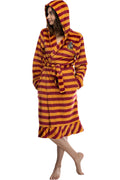 Harry Potter Juniors' Striped Hooded Plush Fleece Robe - All 4 Houses Gryffindor, Hufflepuff, Slytherin, Ravenclaw