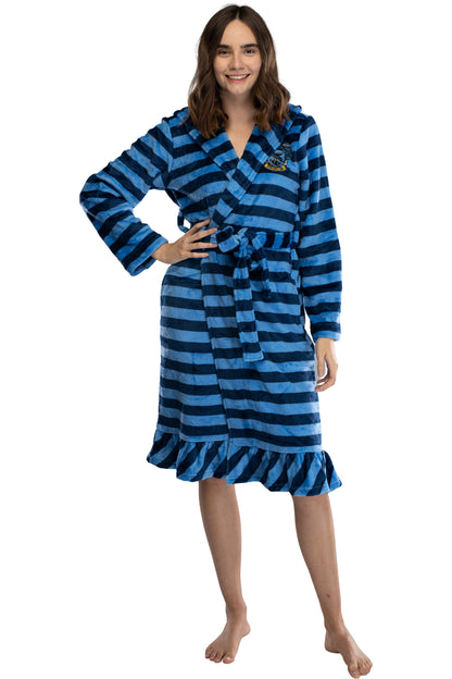 Harry Potter Juniors' Ravenclaw Striped Hooded Plush Fleece Robe (MD)