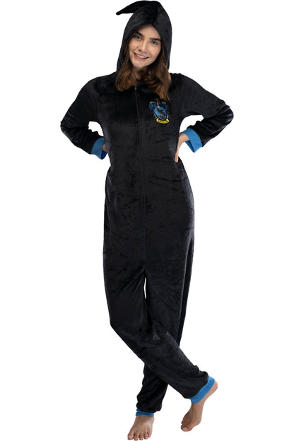 Harry Potter Juniors' Ravenclaw Hooded One-Piece Pajama Union Suit (S/M)