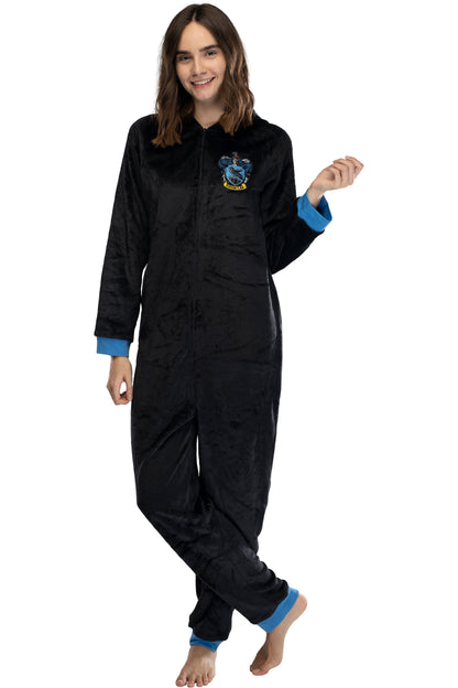 Harry Potter Juniors' Ravenclaw Hooded One-Piece Pajama Union Suit (S/M)