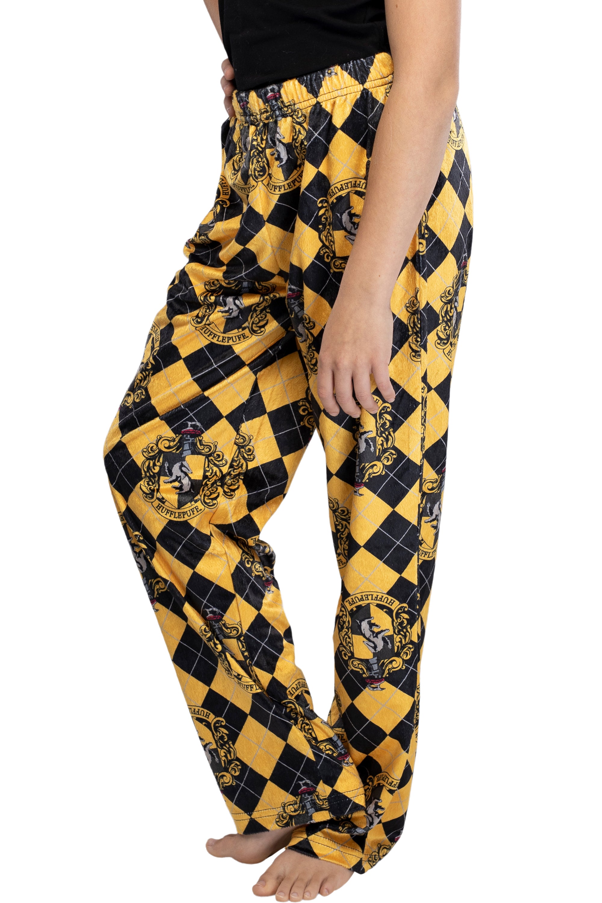 Harry Potter Big Girls Hogwarts Houses Crest Lounge Pants Pajamas (Hufflepuff, 6/6X)