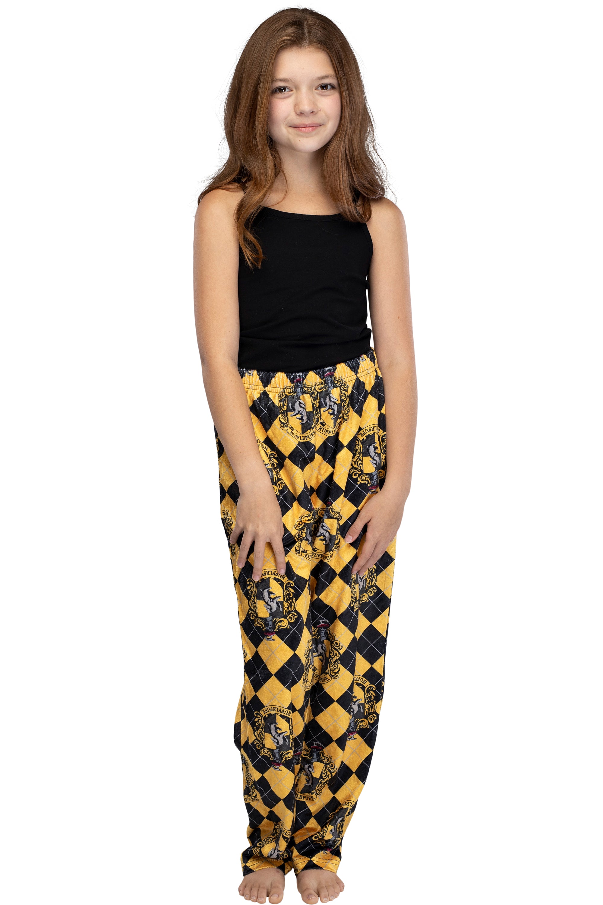 Harry Potter Big Girls Hogwarts Houses Crest Lounge Pants Pajamas (Hufflepuff, 6/6X)