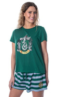 Harry Potter Women's Hogwarts Castle Slytherin Shirt and Shorts Sleepwear Pajama Set (Medium)