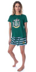 Harry Potter Women's Hogwarts Castle Slytherin Shirt and Shorts Sleepwear Pajama Set (Medium)