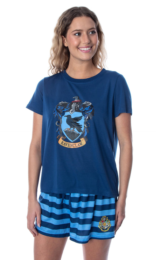 Harry Potter Women's Hogwarts Castle Ravenclaw Shirt and Shorts Sleepwear Pajama Set (Small)