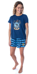 Harry Potter Women's Hogwarts Castle Ravenclaw Shirt and Shorts Sleepwear Pajama Set (Small)