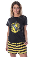 Harry Potter Women's Hogwarts Castle Hufflepuff Shirt and Shorts Sleepwear Pajama Set (Medium)