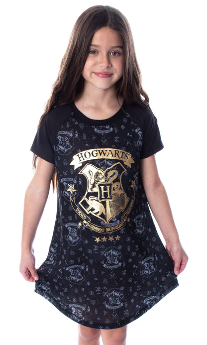 Harry Potter Girls' Hogwarts Castle Gold Foil Nightgown Pajama Sleep Top