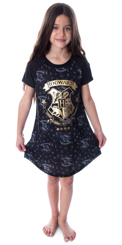 Harry Potter Girls' Hogwarts Castle Gold Foil Nightgown Pajama Sleep Top