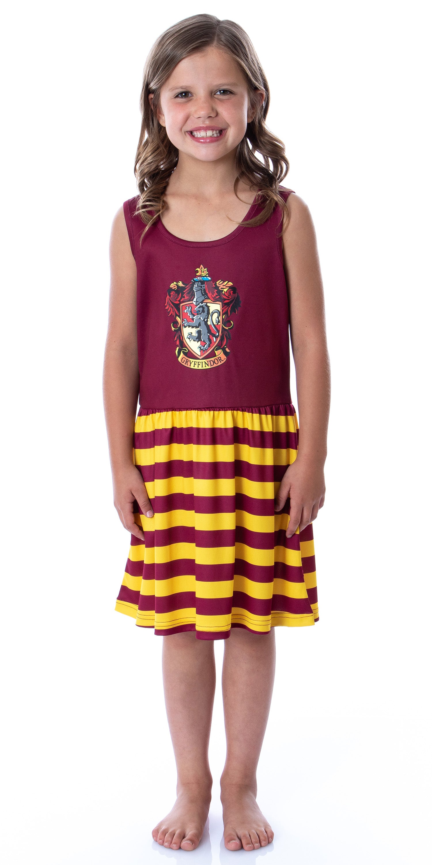 Harry Potter Girls All Houses Crest Logo Tank Stripe Nightgown, 6/6X Gryffindor