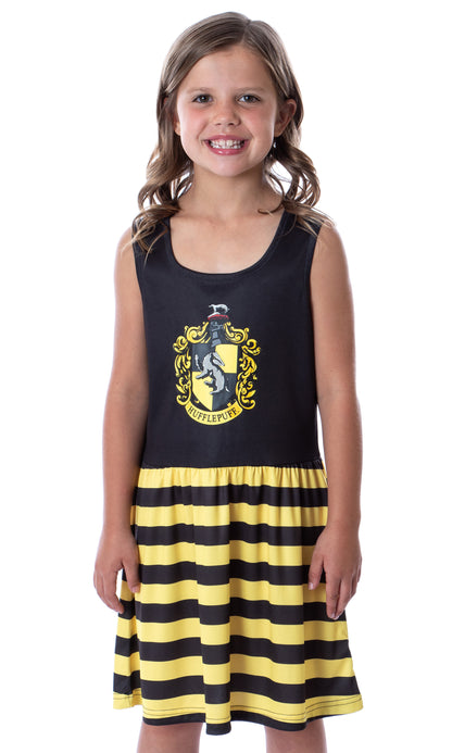 Harry Potter Girls All Houses Crest Logo Tank Stripe Nightgown, 6/6X Hufflepuff