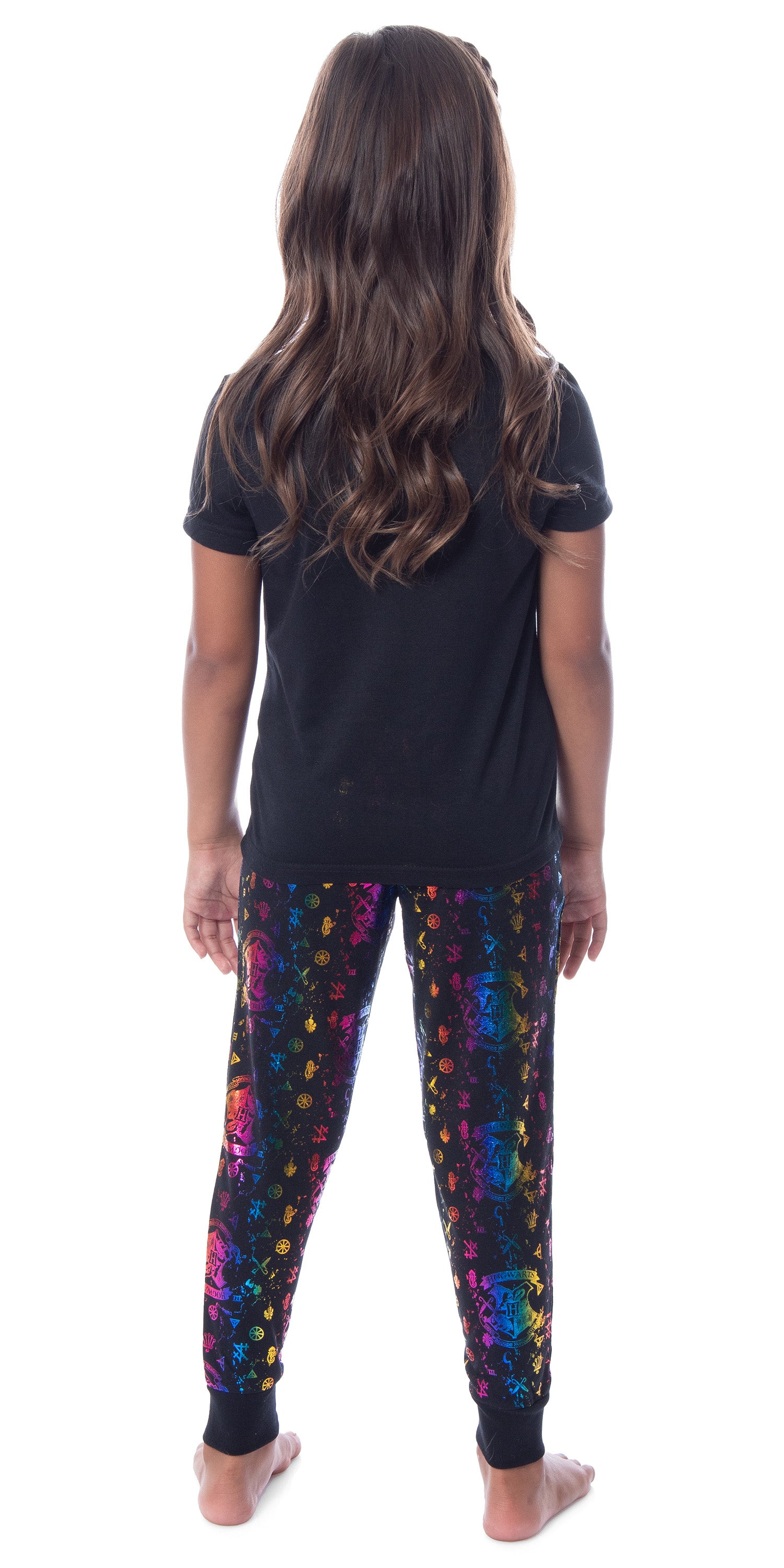 Harry Potter Girls' Rainbow Foil Hogwarts Crest Pajama Jogger Set